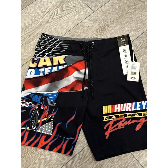 Hurley x Nascar Mens Board Shorts Phantom Racetrack Swim Size 30 Black - Picture 1 of 9